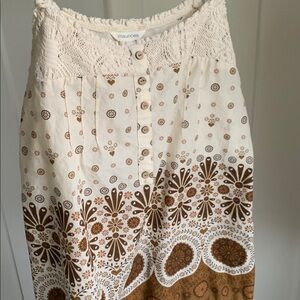{Maurices} Cream Tank Top with Brown & Tan Floral Design